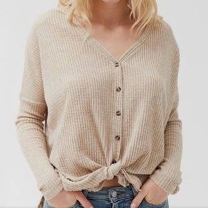 Urban Outfitters Jojo Waffle Knit Thermal Tie Front Top